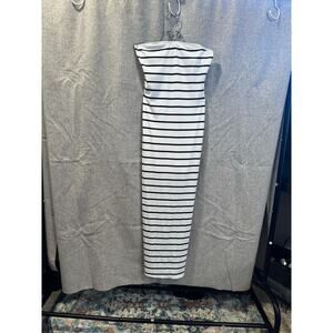 Strapless Whiite and Black Striped Dress